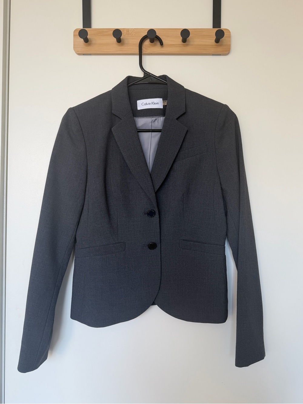 Calvin Klein Women's Dark Gray Two-Button Tailored Blazer